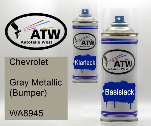 Chevrolet, Gray Metallic (Bumper), WA8945: 400ml Sprühdose + 400ml Klarlack - Set, von ATW Autoteile West.